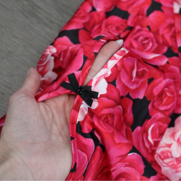 Vintage Y2K Rose Floral Print Pink Coquette Bow Lingerie Slip Dress - Picture 4 of 7